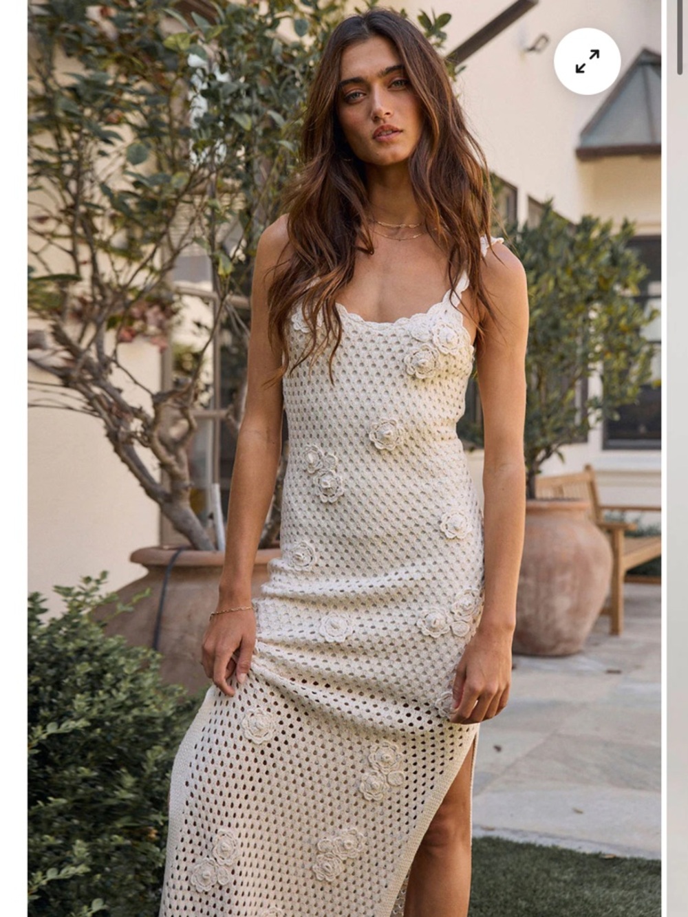 Saltwater Luxe Los Angeles Newland Midi Dress Crochet Knit Flowers Cream NWOT - Picture 1 of 8